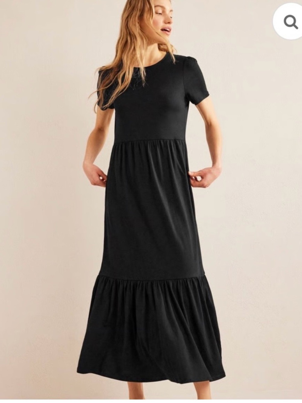 Boden Emma Black Tiered Midi / Maxi jersey knit dress pullover size 10 R stretch - Picture 3 of 9